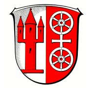 Kiedricher Wappen Rot-weißes Kiedricher Wappen mit dem roten Turm auf weißem HIntergrund und dem weißen mit einem kreuz verbundenem Doppelrad auf rotem Hintergrund.