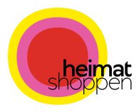 ihk_heimat shoppen Ein roter Kreis in der Mitte, umgeben von einem pinken Kreis, der wiederum von einem gelben Kreis umgeben ist. Rechts davon, zum Teil innerhalb der Kreise, aber auch außerhalb, steht in fetten Buchstaben "heimat", klein geschrieben und in normalen Kleinbuchstben "shoppen" darunter.