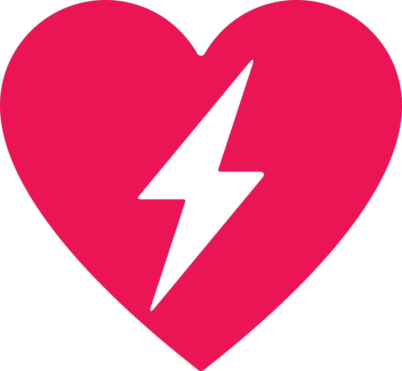 Auf einem weißen Hintergrund ist ein rotes Herz mit einem weißen Blitz.