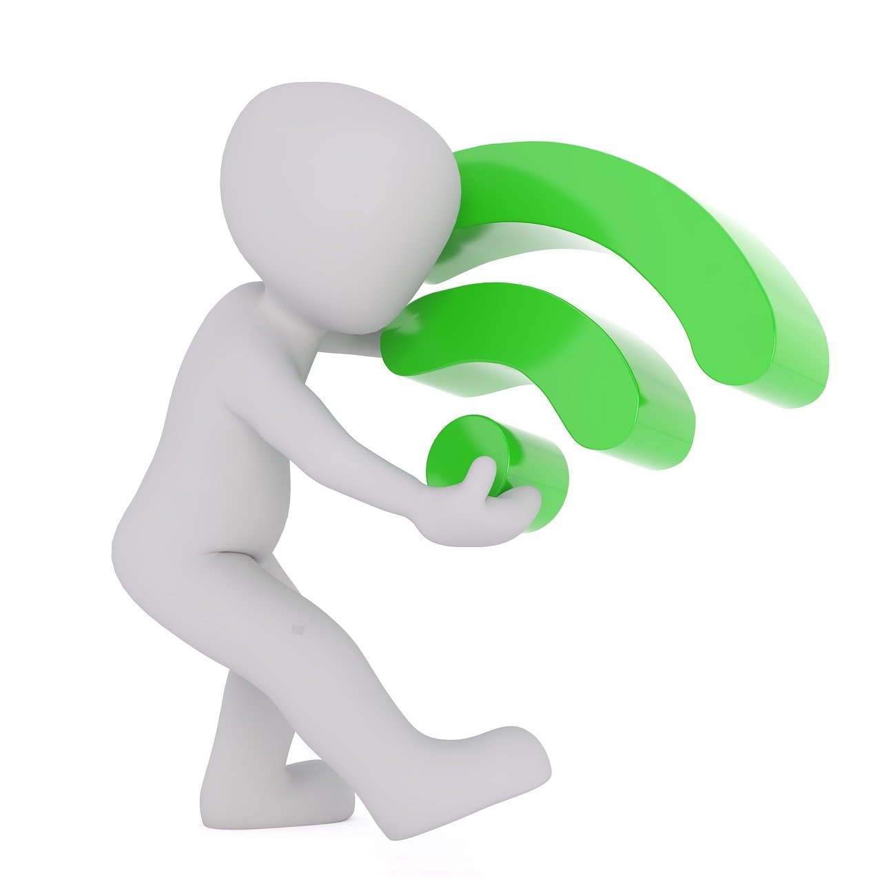 Ein weißes Männchen ohne Kleidung und Gesichtszüge trägte ein grünes WLAN-Symbol und verneigt sich damit.