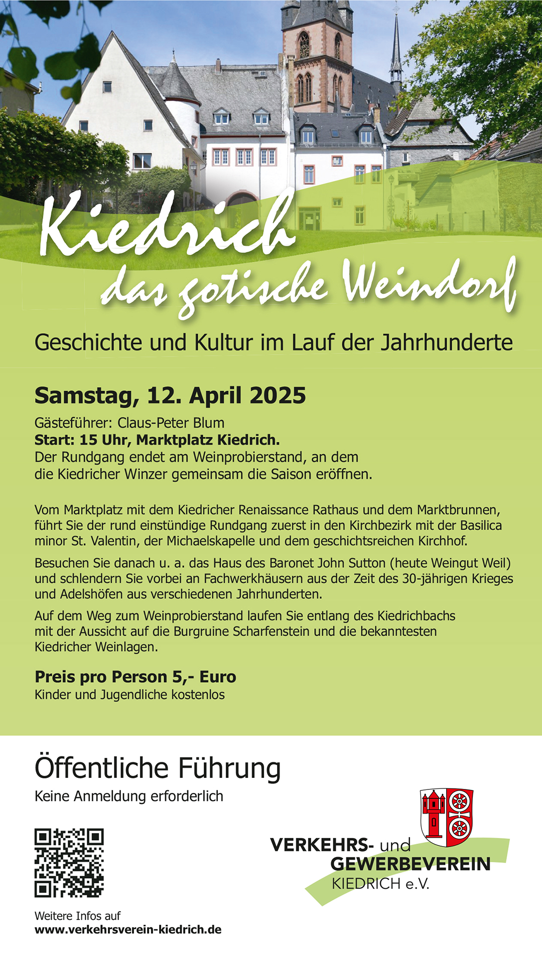 Werbeplakat für eine Ortsführung des Verkehrs- und Gewerbeverein Kiedrich e.V.
