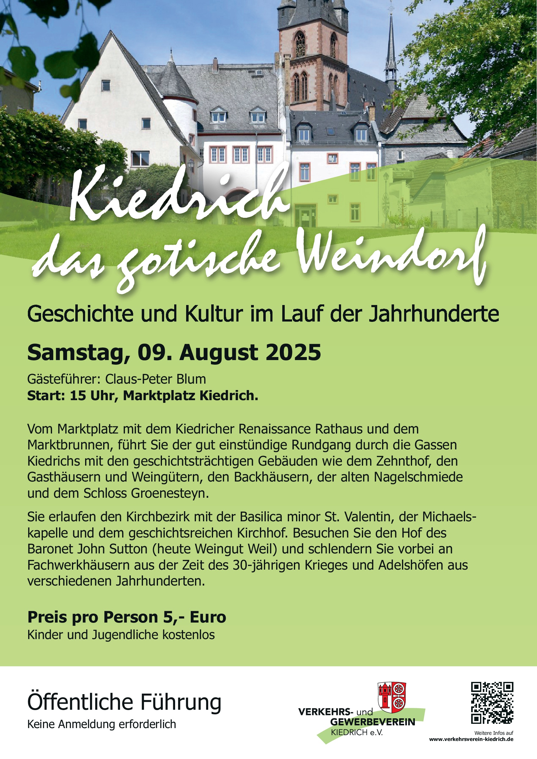 Flyer des Verkehrs- und Gewerbeverein Kiedrich e. V. für eine Gästeführung