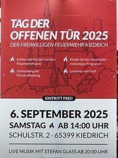Plakat für Tag der offenen Tür der Freiwilligen Feuerwehr Kiedrich