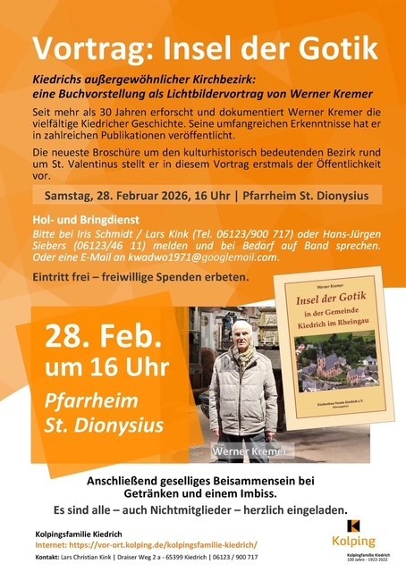 Plakatwerbung in orange gehalten mit weißer und schwarzer Schrift. Auf dem Plakat steht ein Mann mit beiger Jacke und hellbraunem kariertem Schal und weißen Haaren.