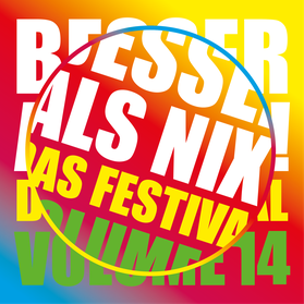 Logo Festival in blau, rot, gelb und farbigen Buchstaben und ein Kreis in der Mitte, der die Buchstaben nach rechts gedreht hat.