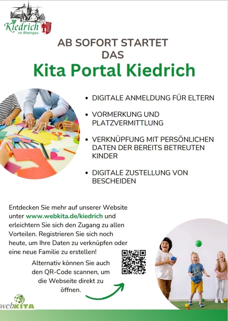 Flyer des neuen Portals webKITA Gemeinde Kiedrich