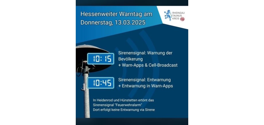 Plakat mit einer Sirene und den Daten, wann Warntag in Hessen ist.