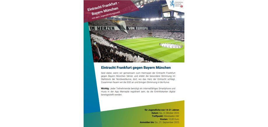 Plakatwerbung mit einem Fussballstadion, was voll besetzt ist. Viele Menschen halten weiße Fahnen in den Händen. In der Mitte des Rasen ist ein Kreis, um den mit Abstand voneinander Personen stehen. Die Scheinwerfer, Flutlichter und Bildschirme sind an.