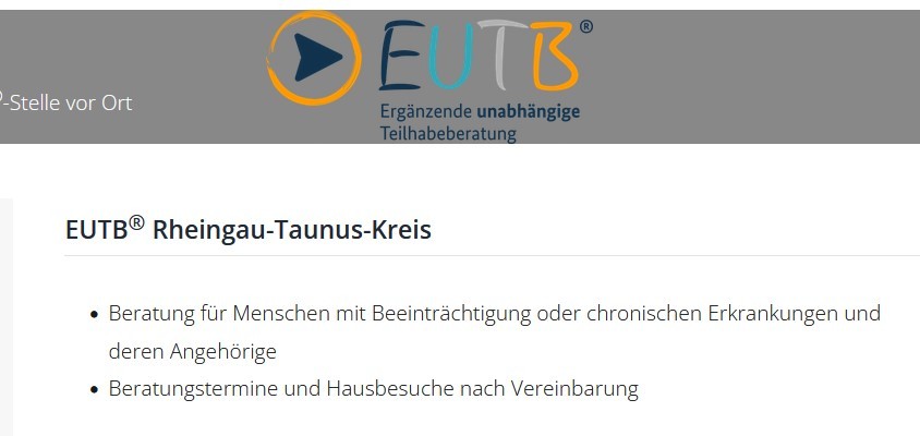 Screenshot der Homepage von EUTB Ergänzende unabhängige Teilhabeberatung