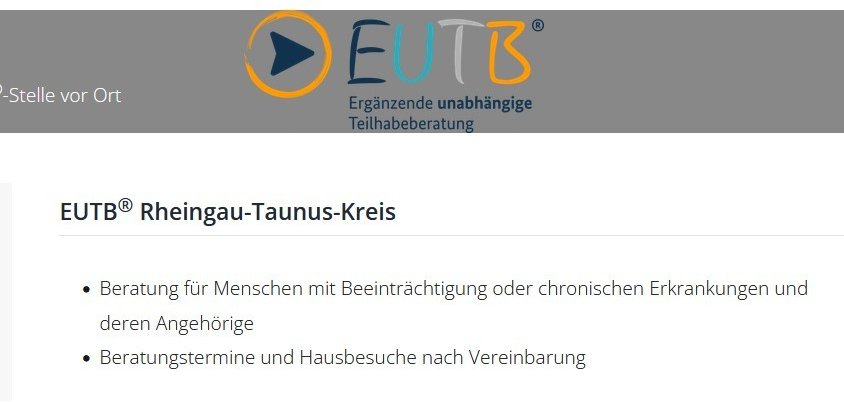 Screenshot der Homepage von EUTB Ergänzende unabhängige Teilhabeberatung