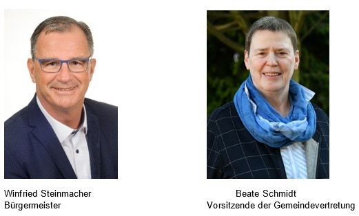 Portrait des Bürgermeisters Winfried Steinmacher und der Vorsitzenden der Gemeindevertretung Beate Schmidt