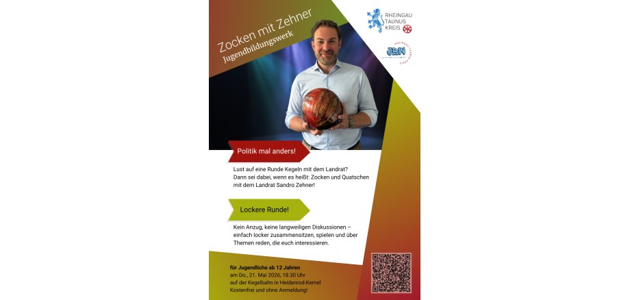 Kopie von Poster Jugend "Zocken mit Zehner" (A3) - 2 Plakatwerbung. In der oberen Hälfte ist vor einem blauen Hintergrund ein Mann in hellblauem Hemd mit einer rot-beige-blauen Kugel in der Hand. Er hat einen Drei-Tage-Bart und brane Haare. Das Plakat hat weiße und rot-gelg-grüne Felder, in denen die Farben ineinander verschmelzen.