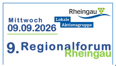 Terminankündigung in blau, grün und weiß gehalten.