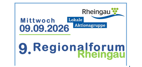 Terminankündigung in blau, grün und weiß gehalten.