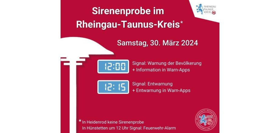 30. März 2024 12 Uhr Signal Warnung und Information in Warn-Apps und 12.15 Uhr Signal Entwarnung und Entwarnung in Warn-Apps